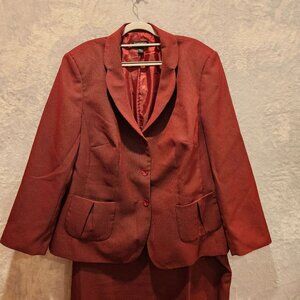 John Meyer Skirt Suit Womens 22w Red Black Geometric Lined Pencil Career Busines